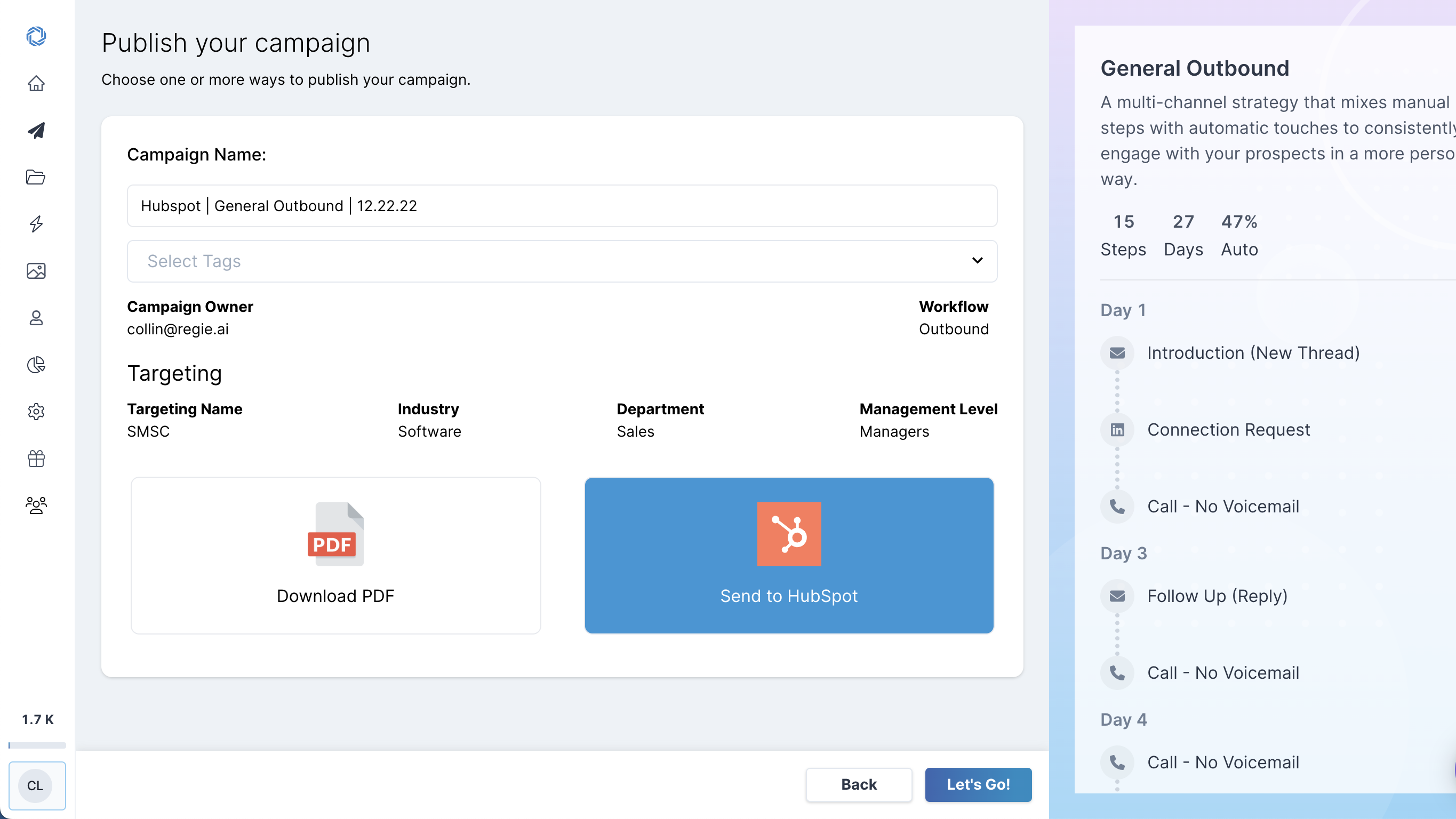 Write sales sequences in Regie.ai and publish to HubSpot
